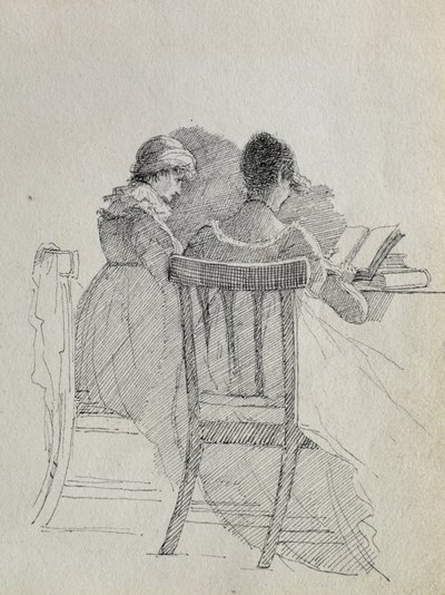 Læsning (pen og blæk på papir) (detalje af 14933) af John Harden
