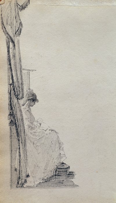 Læsning ved et vindue (pen og blæk på papir) af John Harden