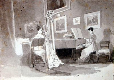 Duet (pen og blækvask på papir) af John Harden