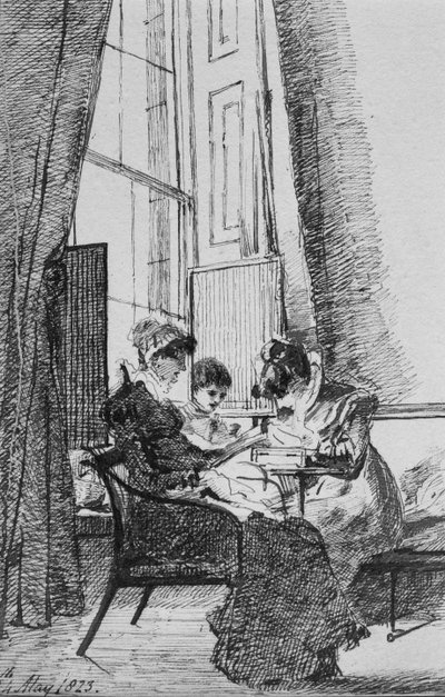 Three Women in a Georgian Interior, 24. maj 1823 (pen og blæk på papir) af John Harden