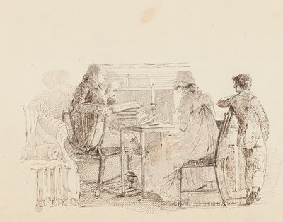 Tre ved pejsen, 1805 af John Harden