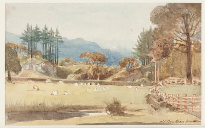 Udsigt til Langdale, Lake District, Cumbria, 1831 (wc på papir) af John Harden