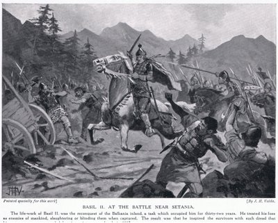 Basil II, i kamp nær Setania 1017AD af John Harris Valda