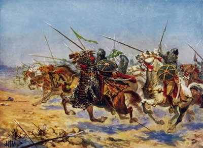 Cavalry of Shahrbaraz opladning (farve litho) af John Harris Valda