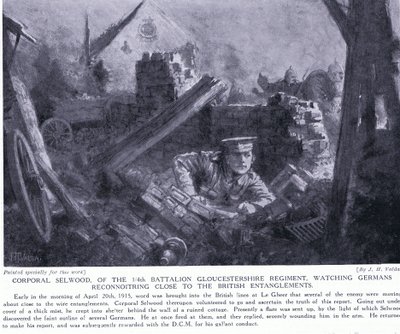 Korporal Selwood vandt en DCM for at se tyskere rekognoscere tæt på britiske forviklinger ved Le Gheer april 1915 af John Harris Valda