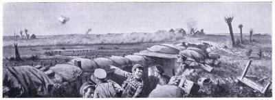 Gasangreb på skyttegravene i 2nd Lancashire Fusiliers, hvor menig Lyn mistede livet, men vandt VC. Ypres april 1915 af John Harris Valda