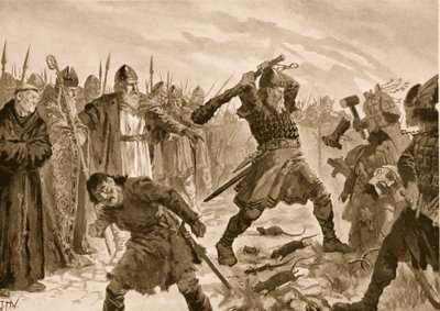 Kong Olaf den hellige bryder gudsbilledet Thor, 1020 af John Harris Valda