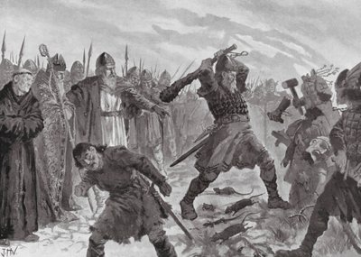 Kong Olav den Hellige bryder billedet af guden Mor af John Harris Valda