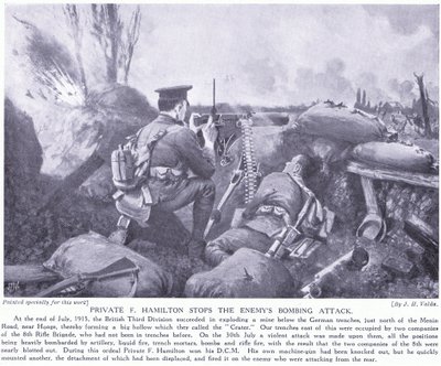 Menig F Hamilton tildelt DCM for at stoppe fjendens bombeangreb juli 1915 ved Hooge af John Harris Valda