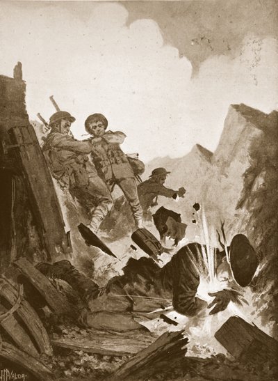 Sekondløjtnant A.V. Smith kaster sig over en levende bombe og ofrer sit liv for sine kammerater af John Harris Valda