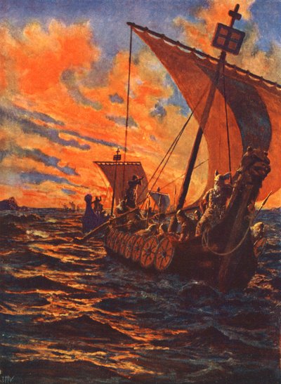 The Return of the Vikings (farvelitografi) af John Harris Valda