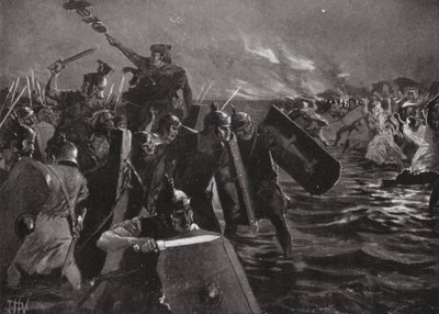 Det romerske angreb på Anglesea (litografi) af John Harris Valda