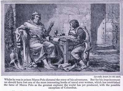 Mens han var i fængsel, dikterede Marco Polo historien om sine eventyr, ca. 1950 af John Harris Valda