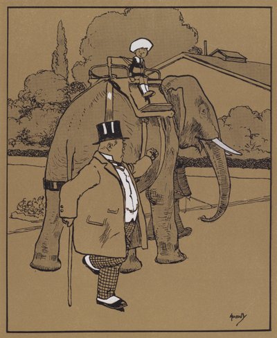 "Han kaldte elefanten et stumt udyr eller noget" (farve litho) af John Hassall