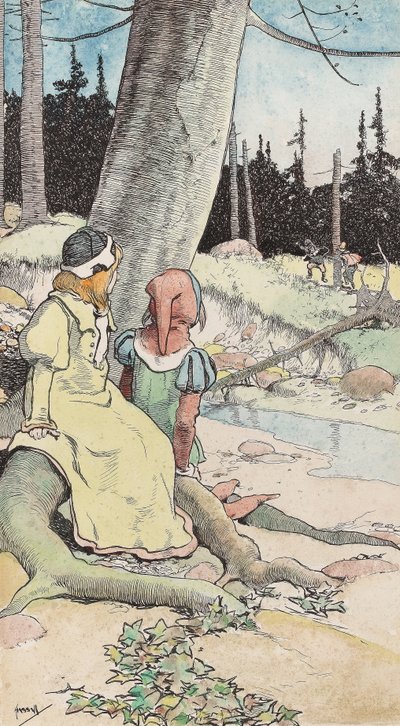 The Babes in the wood, ca. 1900 (akvarel & pen & blæk på papir) af John Hassall