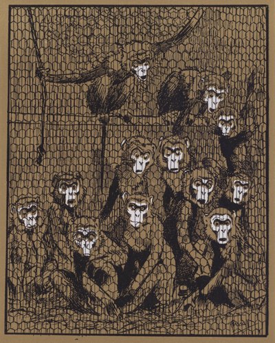 "De indsatte rejste sig som én mand og surrede sig ind i en virkelig frygtelig tilstand af raseri" (farve litho) af John Hassall