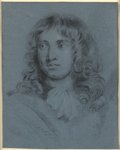 Miniaturemaleren Thomas Flatman, som en ung mand med lange ringlets og et tørklæde bundet i en sløjfe om halsen af John Hayls