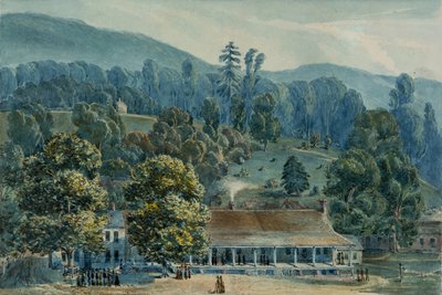 Spisestue og scenekontorer i White Sulphur Springs, 1832. af John Hazelhurst Boneval Latrobe