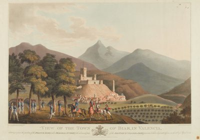 En udsigt over byen Briar, Valencia, indgraveret af Dubourg, 1814 (farvet akvatint) af John Heaviside Clark