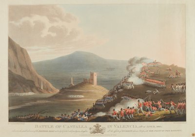 Slaget ved Castalla i Valencia, 13. april 1813, graveret af Dubourg, 1814 (farvet akvaratint) af John Heaviside Clark