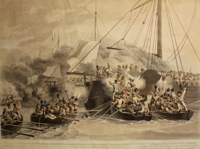 Robådene i Quebec, Raven, Exertion and Redbreast, Alert and Princess Augusta, 1811 (akvatint) af John Heaviside Clark