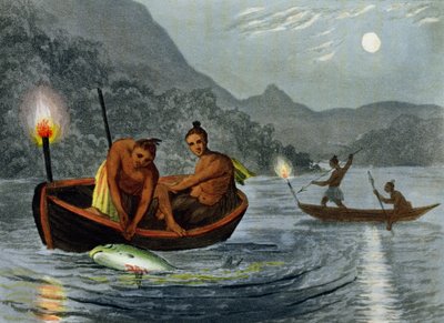 Torch Light Fishing in North America, graveret af H. Merke (fl.c.1800-20), udgivet af Edward Orme, 1813 af John Heaviside Clark