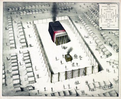 The Tabernacle in the Wilderness, and plan of the encampment, udgivet 1850 (farvelitografi) af John Henry Camp