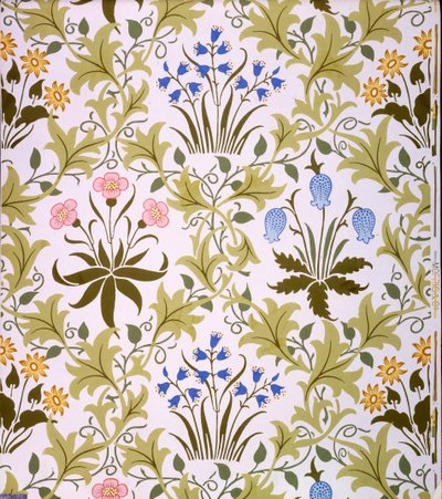 Celandine Tapet Design, slutningen af 1896 (farvet træbloktryk på papir) af John Henry Dearle