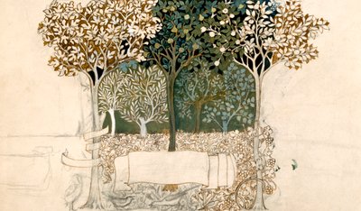 Træer i en frugthave, gobelindesign til Morris og Co. (pen, blæk og wc på papir) af John Henry Dearle