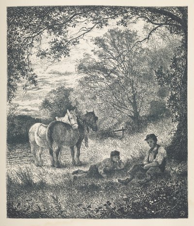 Tavle 11. Mand, dreng og shire heste.  Naturbilleder. En serie på tredive originale illustrationer tegnet på træ af J. H. Dell og graveret af R. Paterson.  John Henry Dell af John Henry Dell