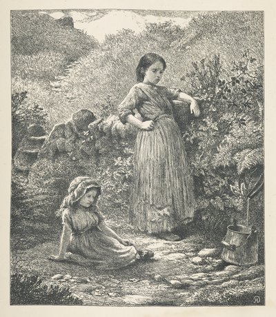 Tavle 16. To unge piger.  Naturbilleder. En serie på tredive originale illustrationer tegnet på træ af J. H. Dell og graveret af R. Paterson.  John Henry Dell af John Henry Dell