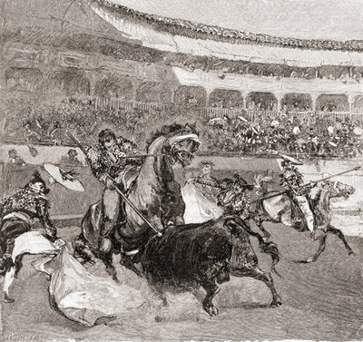 En tyrefægtning i Sevilla, Spanien, fra The Century Illustrated Monthly Magazine, udgivet 1884 (trægravering) af John Henry Ellsworth Whitney