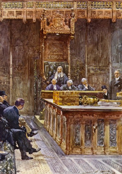 Taleren for Underhuset (farve litho) af John Henry Frederick (after) Bacon