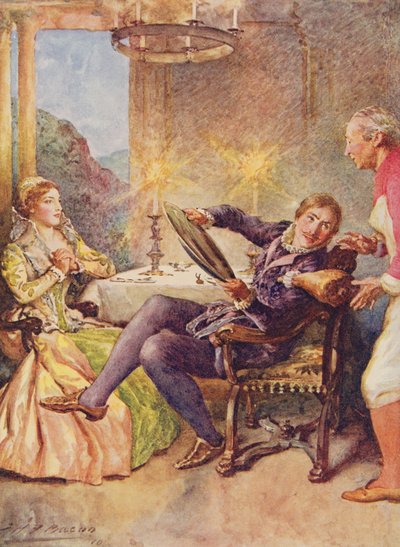 Katharina og Petruchio i The Taming of the Shrew fra Childrens Stories fra Shakespeare af Edith Nesbit (1858-1924) pub. af Raphael Tuck & Sons Ltd., London (bogillustration) af John Henry Frederick Bacon
