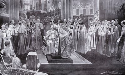Kroningen af kong Edward VII af ærkebiskoppen af Canterbury, Westminster Abbey, London, 1902 af John Henry Frederick Bacon