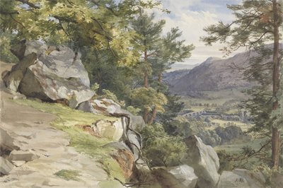 Udsigt over Craig-y-Barns, Dunkeld, Looking South, 1855 (wc og kropsfarve på papir) af John Henry Mole