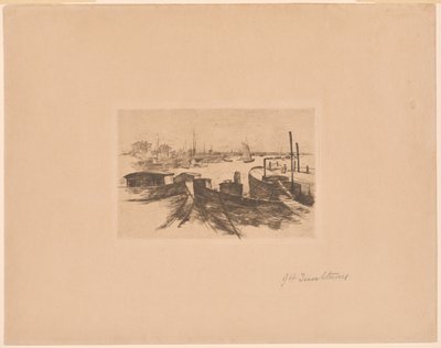 Havn med pramme af John Henry Twachtman