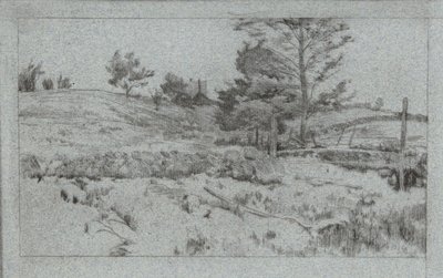 Landskab med stenmur (skitse af marker) af John Henry Twachtman