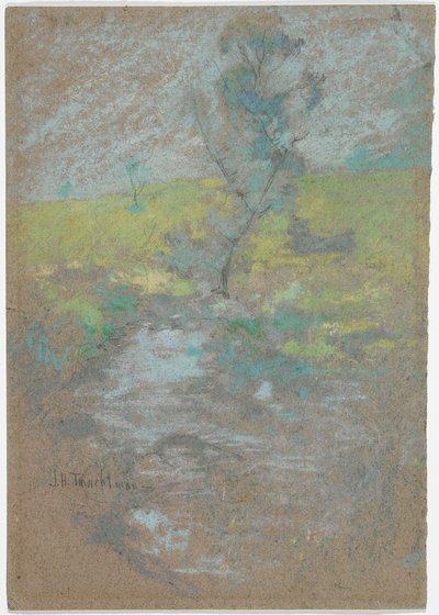The Stream (pastel- og grafitblyant på papir) af John Henry Twachtman