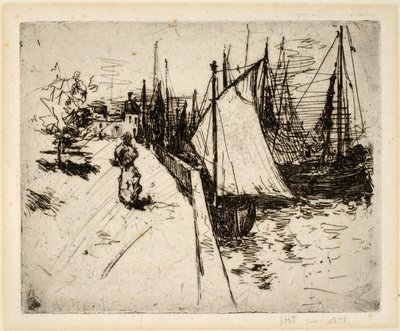 Kvinde på kajen, Honfleur af John Henry Twachtman