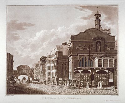 Fleet Street fra St Dunstan i vest til Temple Bar, City of London, 1802 af John Hickin