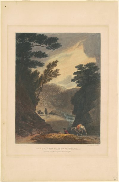 Udsigt nær Falls of Schuylkill af John Hill, after Joshua Shaw