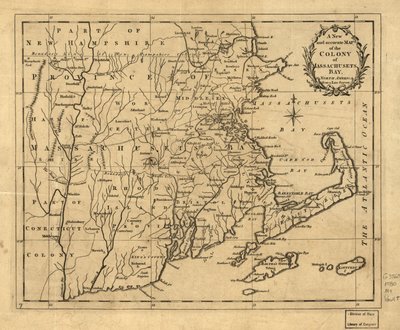 Et nyt og nøjagtigt kort over kolonien Massachusetts Bay i Nordamerika fra en sen opmåling. LOC 2001620337 af John Hinton