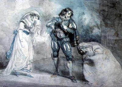 Pierre du Terrail, Chevalier de Bayard (1476- 1524) med enken og hendes datter af John Hodges Benwell