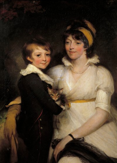 Ung kvinde og lille dreng holder en kat, maleri af John Hoppner (1758-1810) af John Hoppner