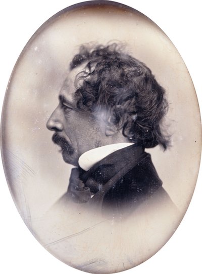 Profilportræt af en gentleman, identificeret som Charles Dickens, ca. 1853-1855 af John Jabez Edwin Paisley Mayall