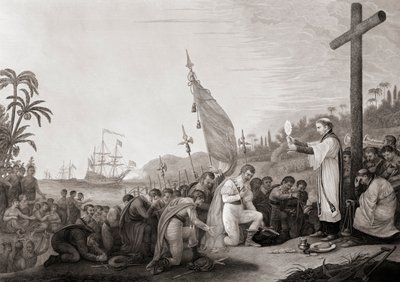 Columbus lander i den nye verden (gravering) af John James (after) Barralet