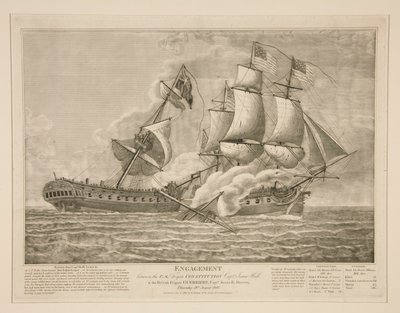 Engagement mellem den amerikanske fregatforfatning og den britiske fregat Guerri?re af John James Barralet