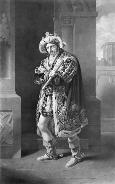 Edmund Kean i Richard den Tredje, Akt IV, Scene IV, af William Shakespeare (1564-1616) graveret af C. Turnerby af John James Halls