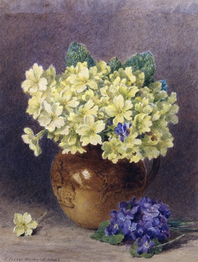 Primula og violer. Maleri af John Jessop Hardwick (1831-1917) Privat samling. af John Jessop Hardwick